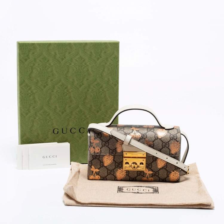 Pre Owned Gucci Brown/Beige GG Supreme Canvas Berry Print Mini Padlock Shoulder Bag