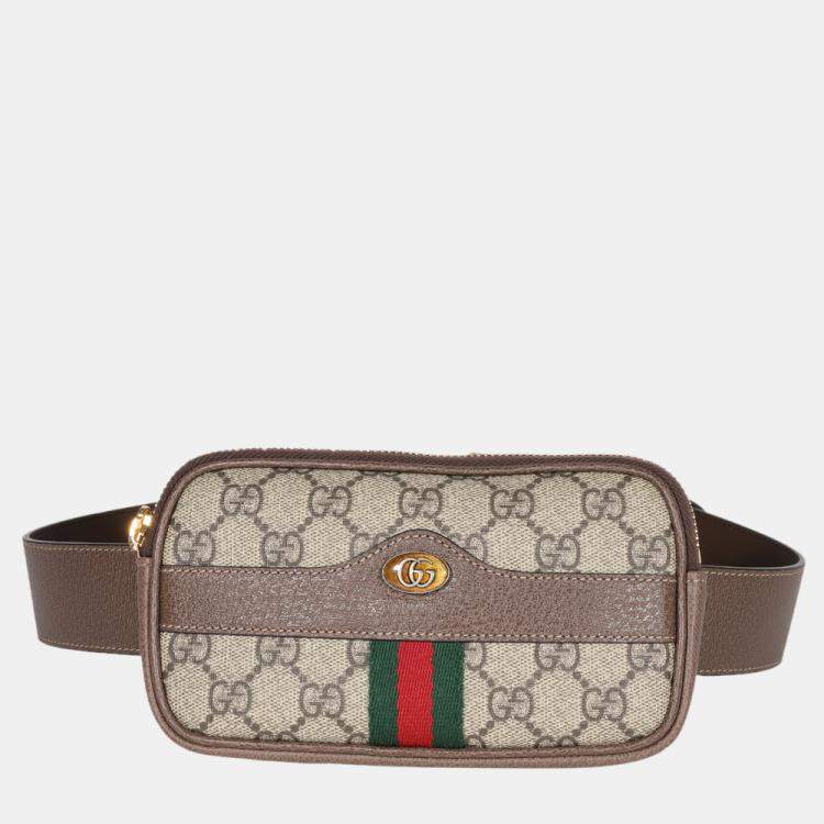 Pre Owned Gucci Brown GG Supreme Canvas Web Small Ophidia Belt Bag