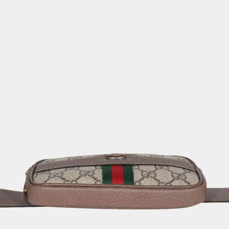 Pre Owned Gucci Brown GG Supreme Canvas Web Small Ophidia Belt Bag