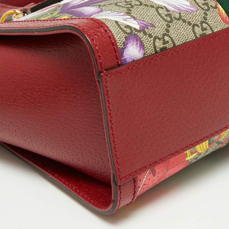 Pre Owned Gucci Multicolor GG Supreme Flora Canvas and Leather Small Ophidia Tote