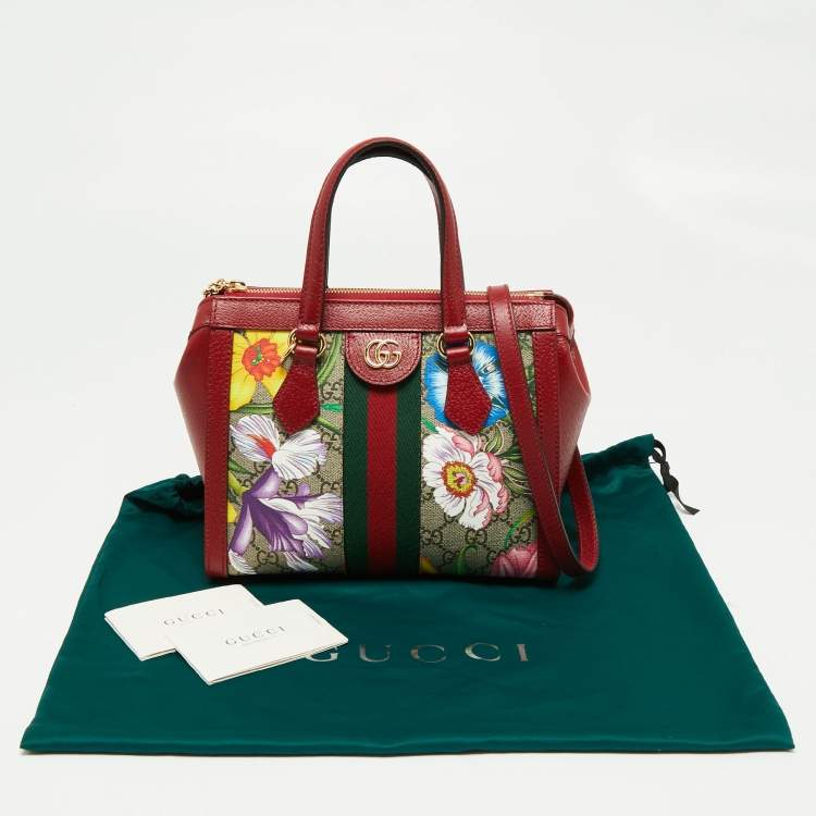 Pre Owned Gucci Multicolor GG Supreme Flora Canvas and Leather Small Ophidia Tote