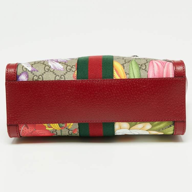 Pre Owned Gucci Multicolor GG Supreme Flora Canvas and Leather Small Ophidia Tote