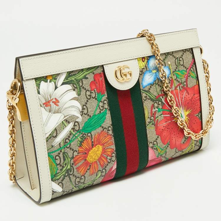 Pre Owned Gucci Multicolor GG Supreme Canvas and Leather Small Floral Ophidia Floral Shoulder Bag