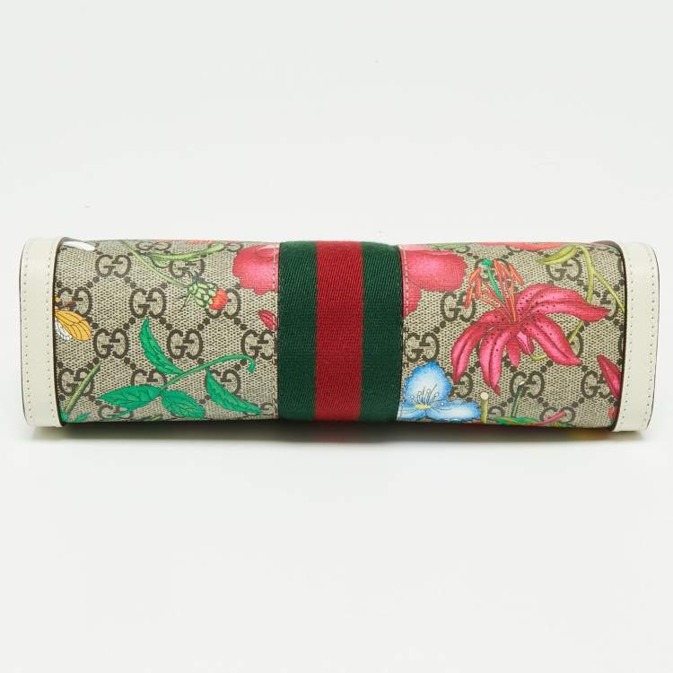 Pre Owned Gucci Multicolor GG Supreme Canvas and Leather Small Floral Ophidia Floral Shoulder Bag