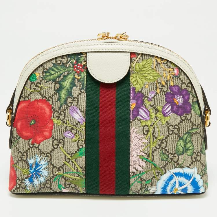 Pre Owned Gucci Multicolor GG Supreme Canvas and Leather Ophidia Flora Dome Bag