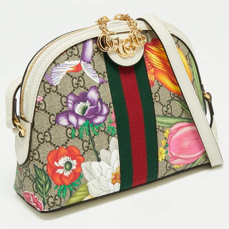 Pre Owned Gucci Multicolor GG Supreme Canvas and Leather Ophidia Flora Dome Bag