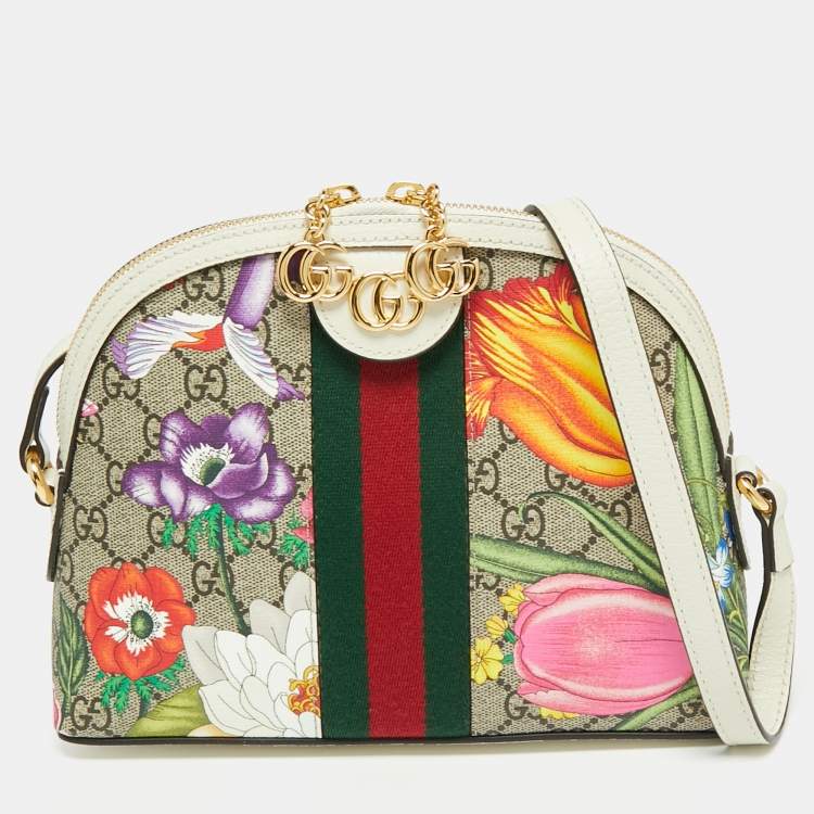 Pre Owned Gucci Multicolor GG Supreme Canvas and Leather Ophidia Flora Dome Bag
