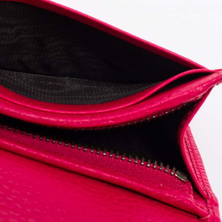 Pre Owned Gucci Hot Pink Leather Butterfly Embellished Card Case