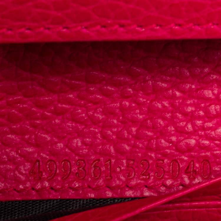 Pre Owned Gucci Hot Pink Leather Butterfly Embellished Card Case