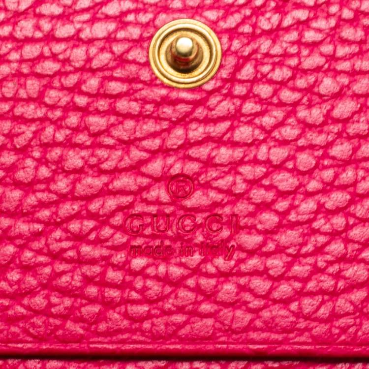 Pre Owned Gucci Hot Pink Leather Butterfly Embellished Card Case