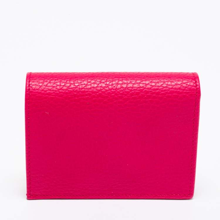 Pre Owned Gucci Hot Pink Leather Butterfly Embellished Card Case