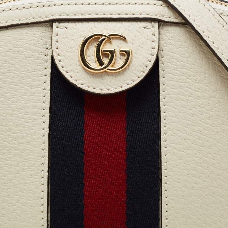 Pre Owned Gucci White Leather Small Ophidia Shoulder Bag