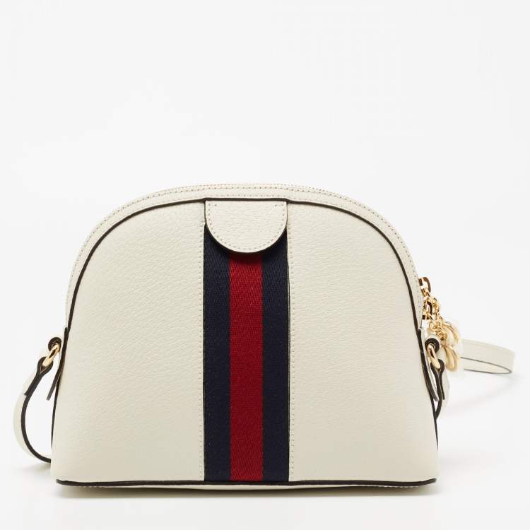 Pre Owned Gucci White Leather Small Ophidia Shoulder Bag