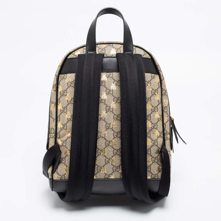 مملوكة مسبقًا Gucci Beige/Black GG Supreme Canvas And Leather Small Bees Backpack