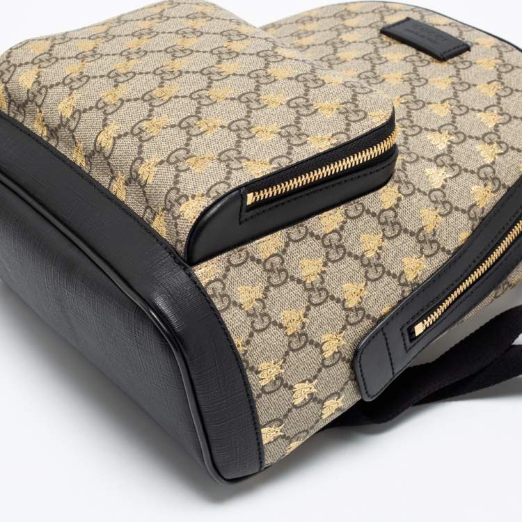 مملوكة مسبقًا Gucci Beige/Black GG Supreme Canvas And Leather Small Bees Backpack