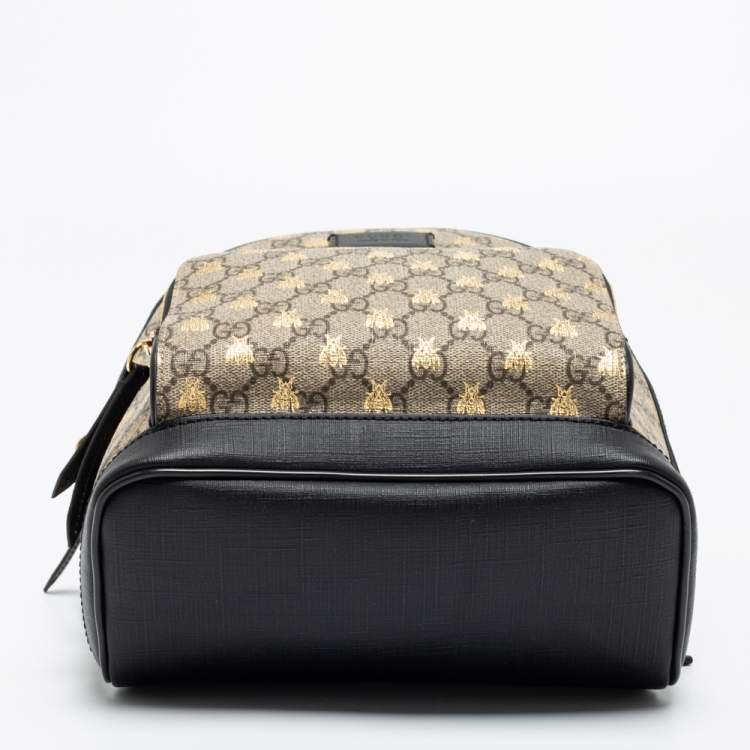 مملوكة مسبقًا Gucci Beige/Black GG Supreme Canvas And Leather Small Bees Backpack
