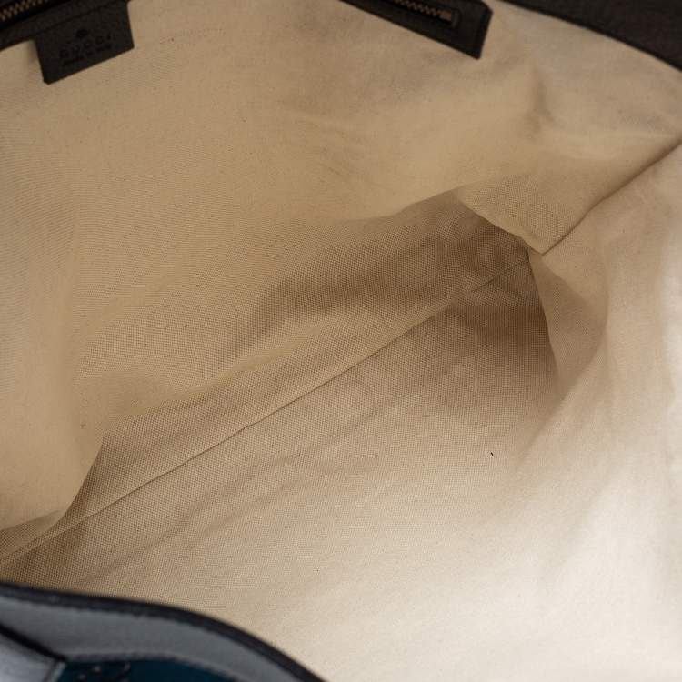 Pre Owned Gucci Blue/Black GG Velvet And Leather Large Ophidia Vertical Tote