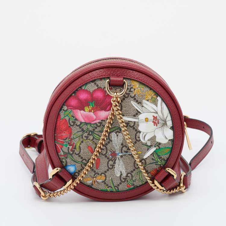 Pre Owned Gucci Multicolor/Red Flora GG Supreme Canvas and Leather Mini Ophidia Backpack