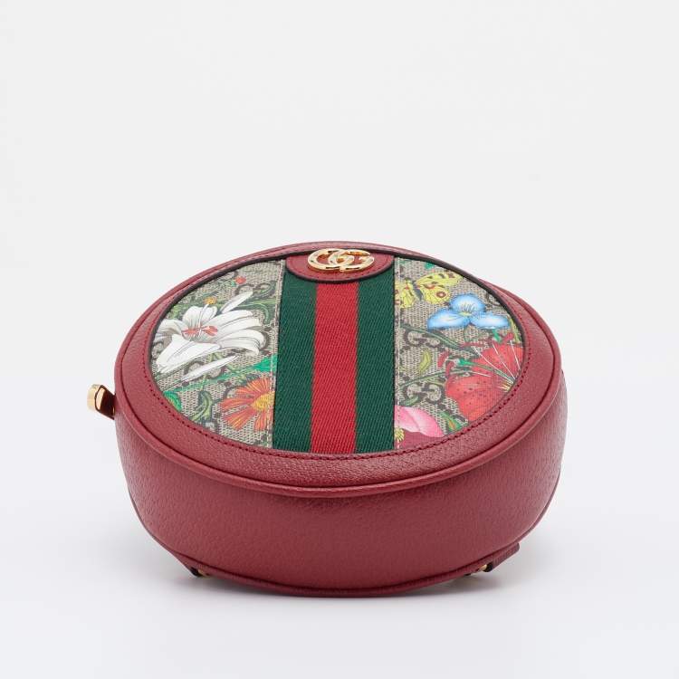 Pre Owned Gucci Multicolor/Red Flora GG Supreme Canvas and Leather Mini Ophidia Backpack
