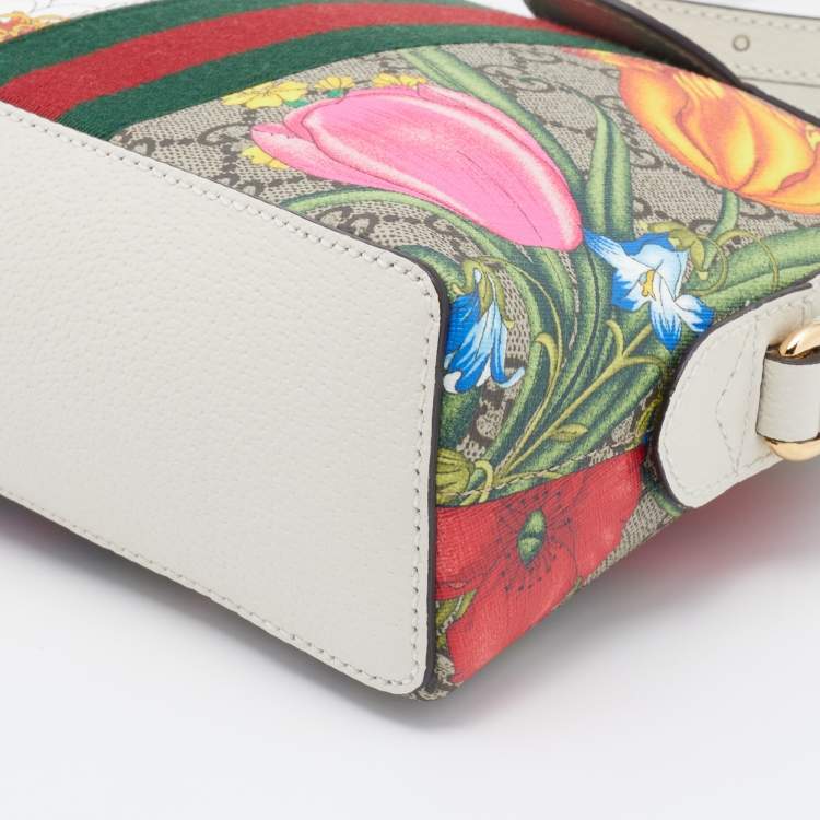 Pre Owned Gucci Multicolor/White Supreme Canvas and Leather Small Ophidia Shoulder Bag