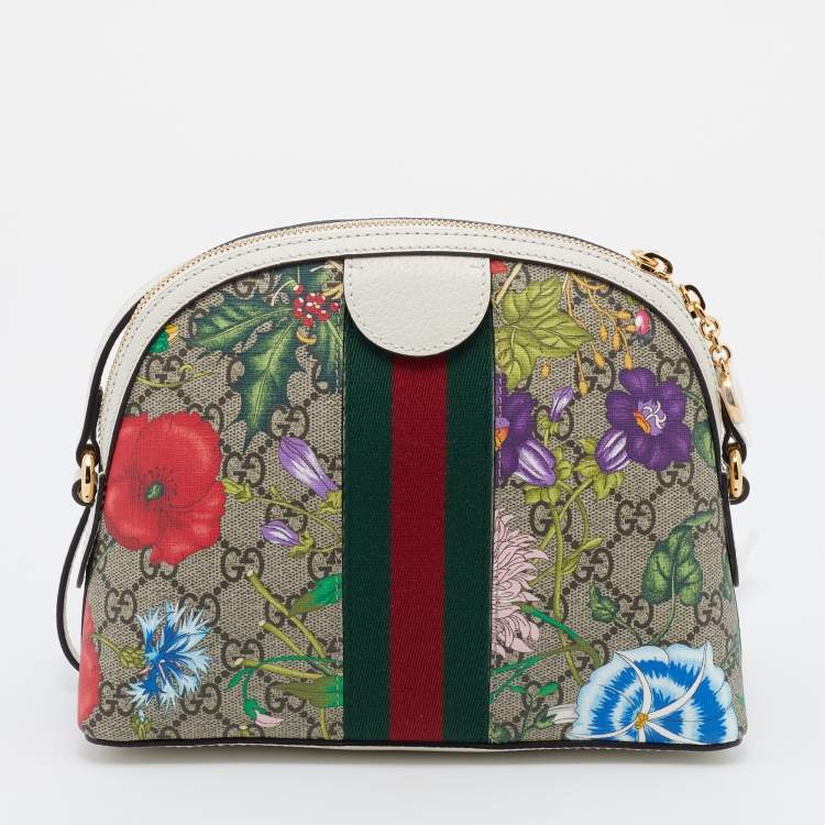 Pre Owned Gucci Multicolor/White Supreme Canvas and Leather Small Ophidia Shoulder Bag