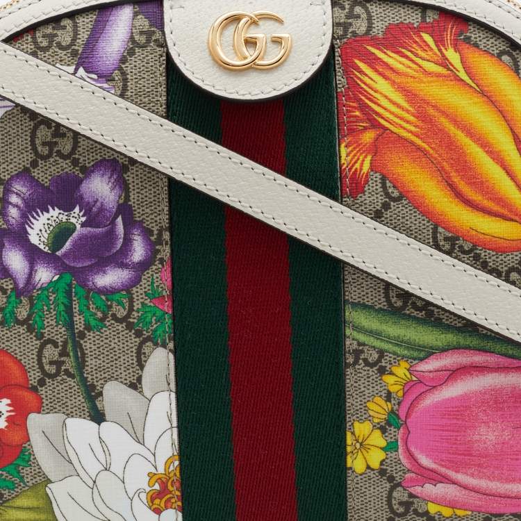 Pre Owned Gucci Multicolor/White Supreme Canvas and Leather Small Ophidia Shoulder Bag