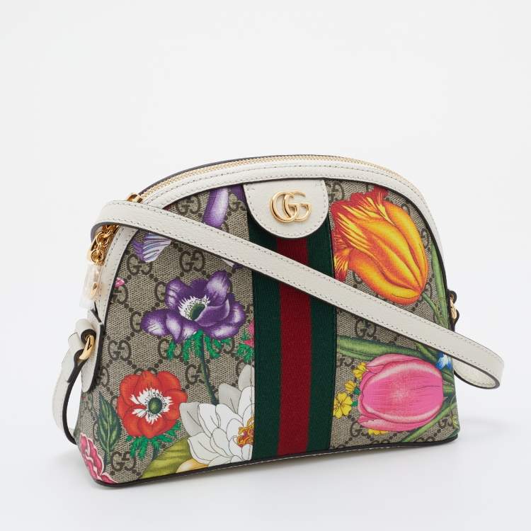 Pre Owned Gucci Multicolor/White Supreme Canvas and Leather Small Ophidia Shoulder Bag