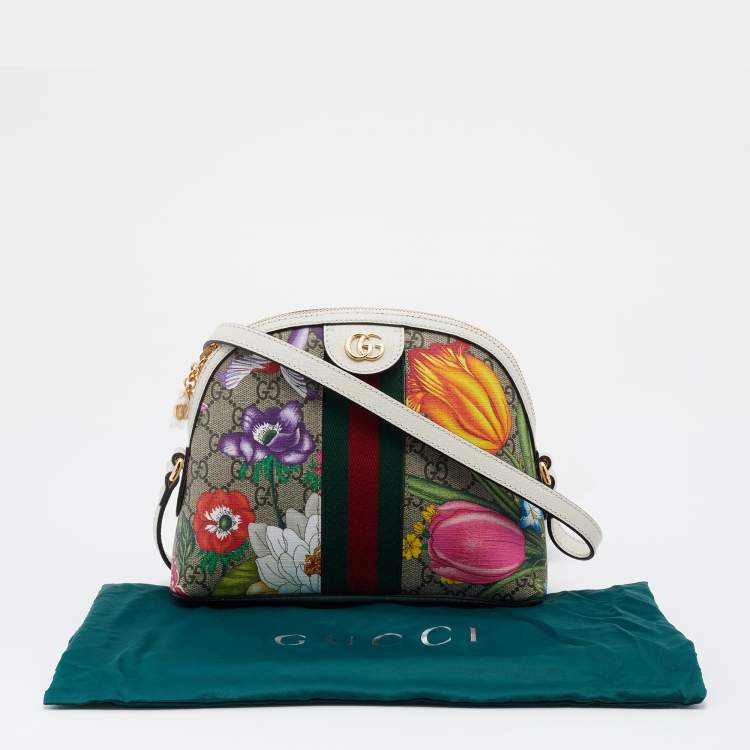 Pre Owned Gucci Multicolor/White Supreme Canvas and Leather Small Ophidia Shoulder Bag