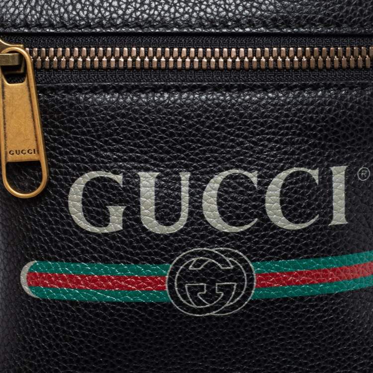 Pre Owned Gucci Black Leather Logo Print Messenger Bag 