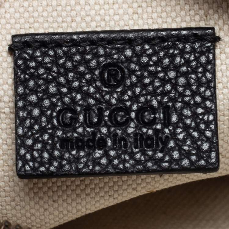 Pre Owned Gucci Black Leather Logo Print Messenger Bag 