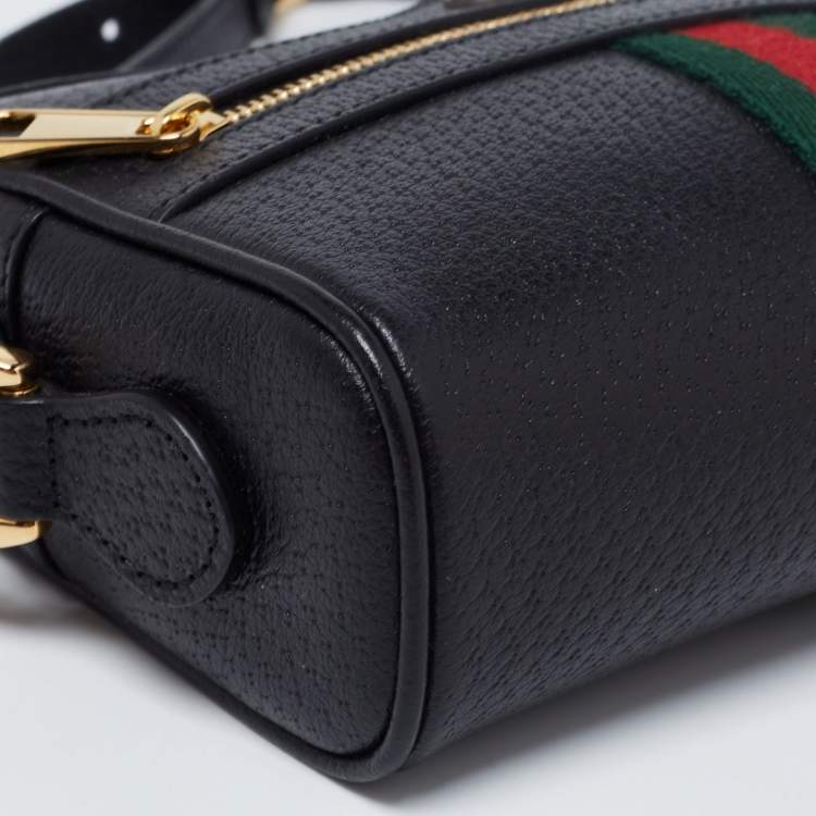 Pre Owned Gucci Black Leather And Web Mini Ophidia Crossbody Bag