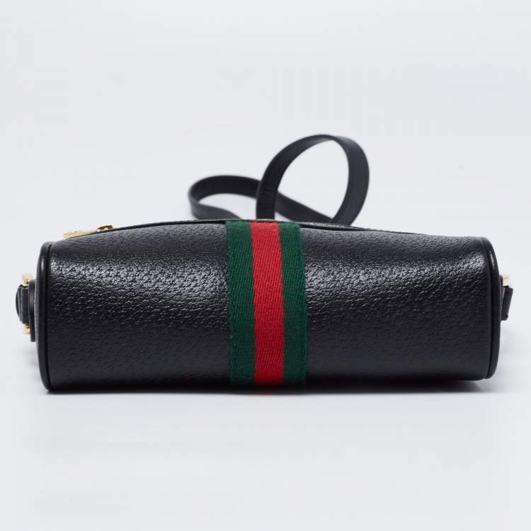 Pre Owned Gucci Black Leather And Web Mini Ophidia Crossbody Bag