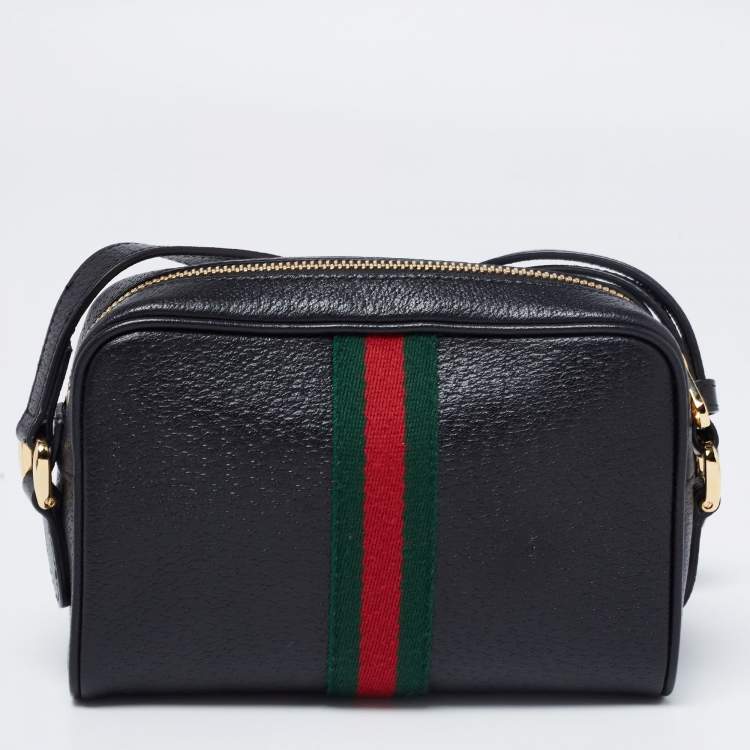 Pre Owned Gucci Black Leather And Web Mini Ophidia Crossbody Bag