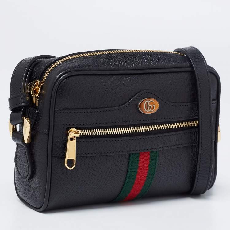 Pre Owned Gucci Black Leather And Web Mini Ophidia Crossbody Bag