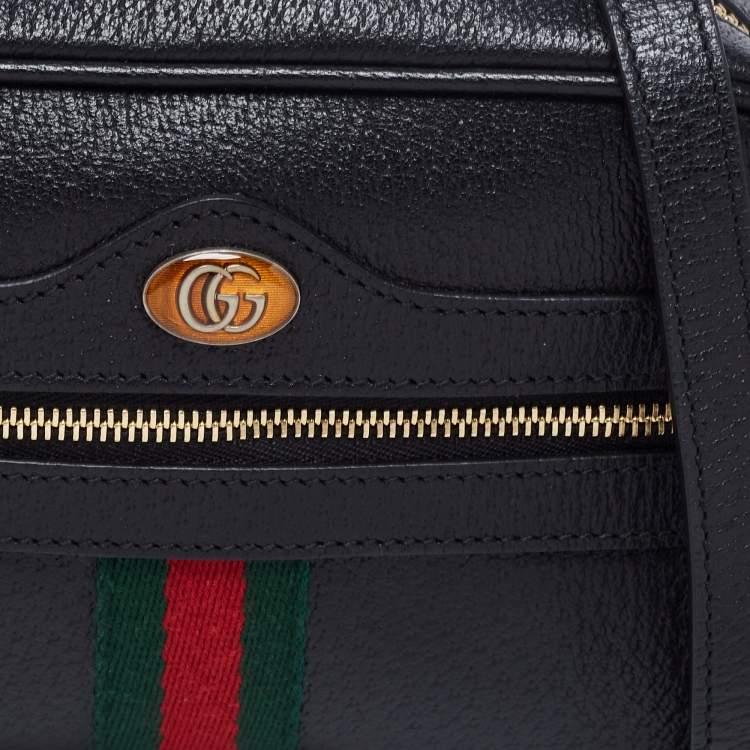 Pre Owned Gucci Black Leather And Web Mini Ophidia Crossbody Bag