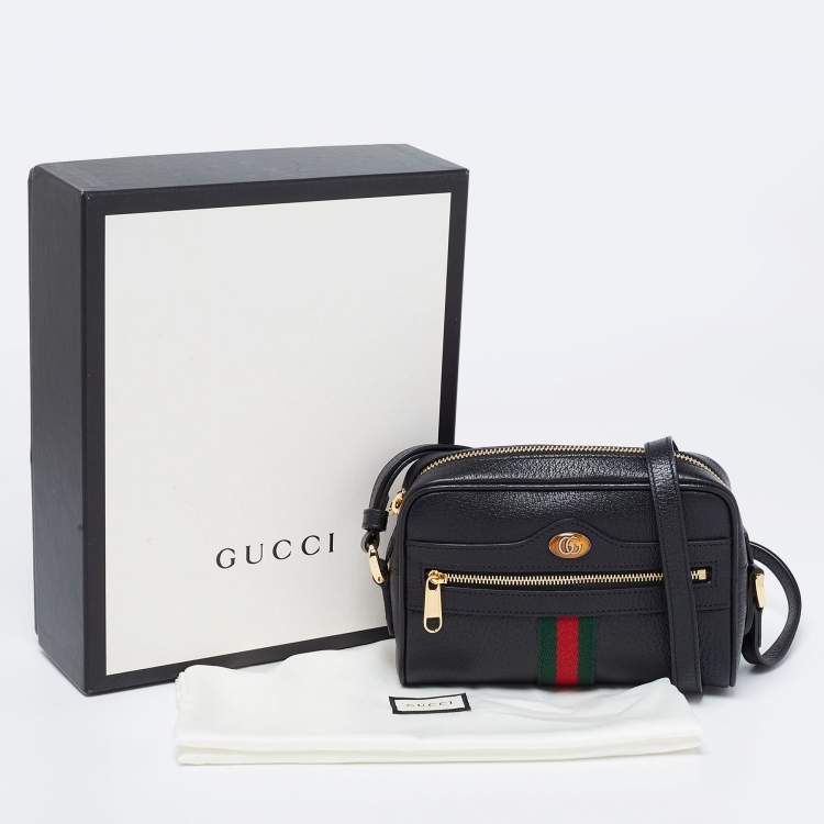Pre Owned Gucci Black Leather And Web Mini Ophidia Crossbody Bag