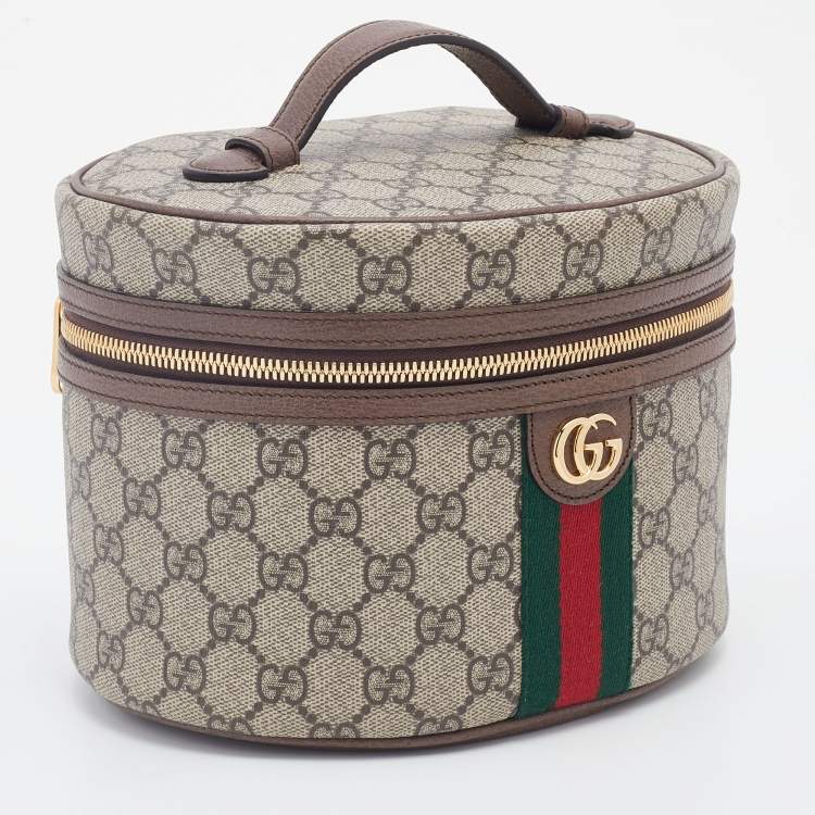 Pre Owned Gucci Beige/Brown GG Supreme Canvas And Leather Ophidia Cosmetic Bag