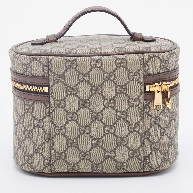 Pre Owned Gucci Beige/Brown GG Supreme Canvas And Leather Ophidia Cosmetic Bag