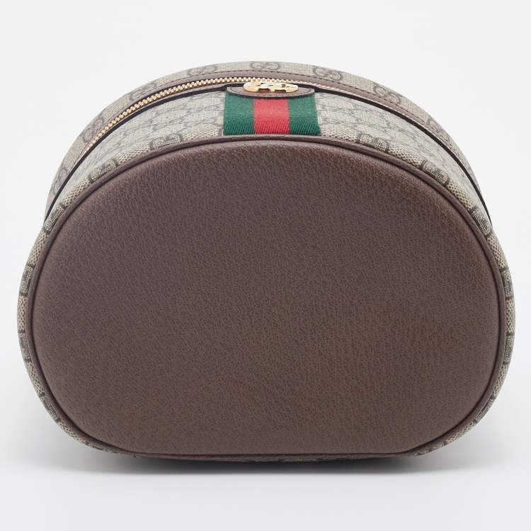 Pre Owned Gucci Beige/Brown GG Supreme Canvas And Leather Ophidia Cosmetic Bag