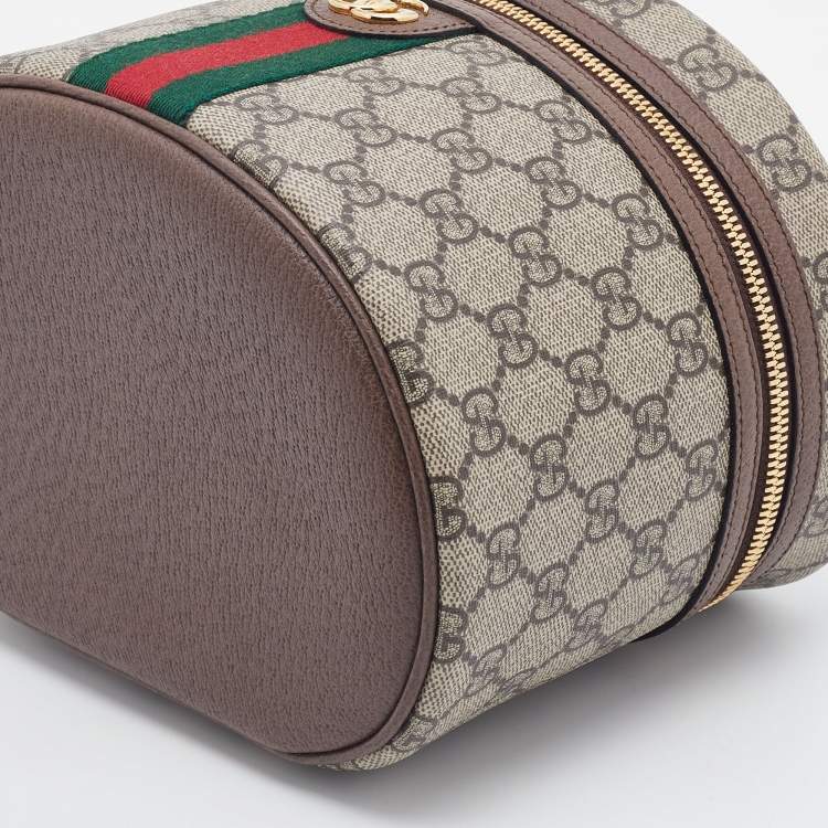 Pre Owned Gucci Beige/Brown GG Supreme Canvas And Leather Ophidia Cosmetic Bag