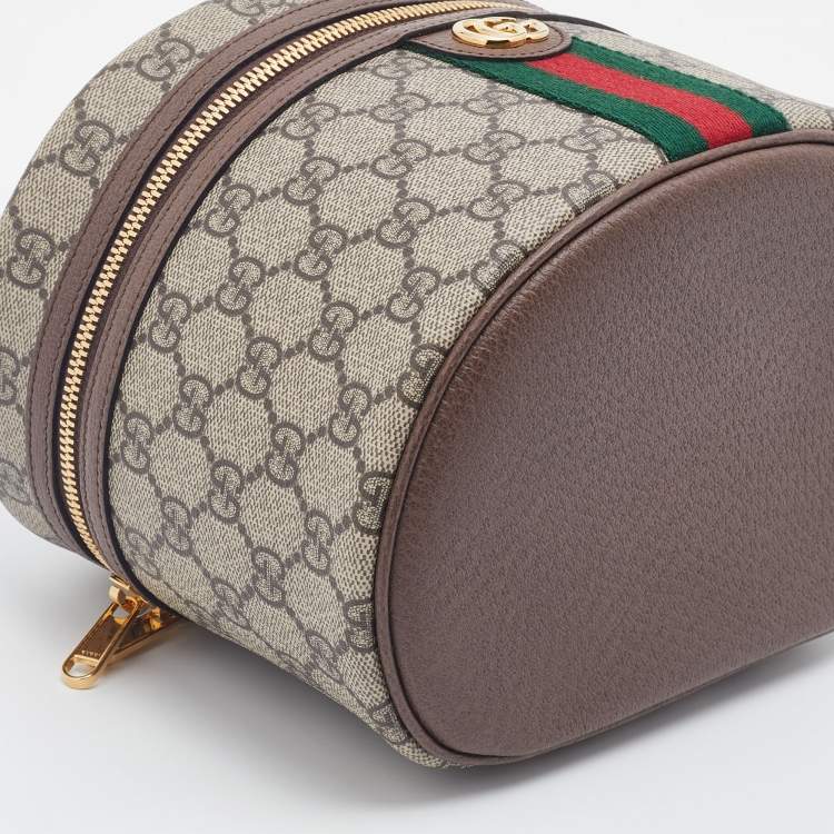 Pre Owned Gucci Beige/Brown GG Supreme Canvas And Leather Ophidia Cosmetic Bag