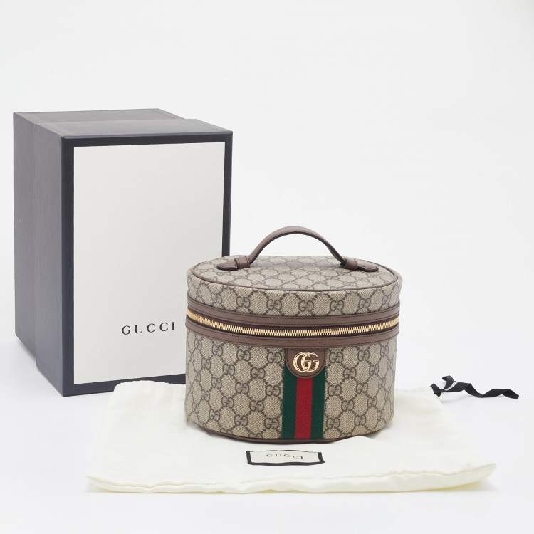 Pre Owned Gucci Beige/Brown GG Supreme Canvas And Leather Ophidia Cosmetic Bag