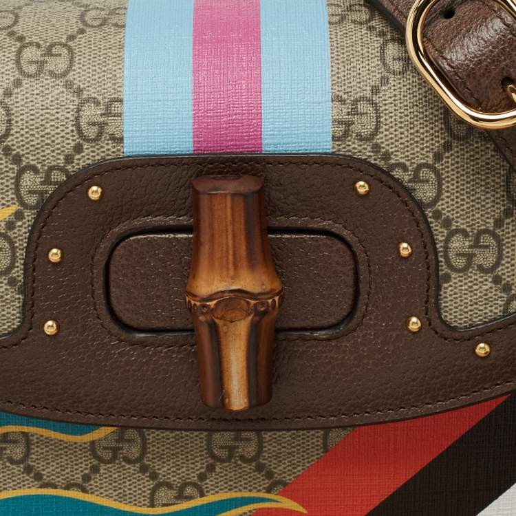 Pre Owned Gucci Multicolor GG Supreme Canvas, Leather and Python Medium Bamboo 1947 Top Handle Bag
