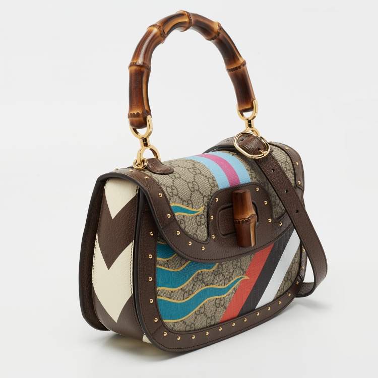 Pre Owned Gucci Multicolor GG Supreme Canvas, Leather and Python Medium Bamboo 1947 Top Handle Bag