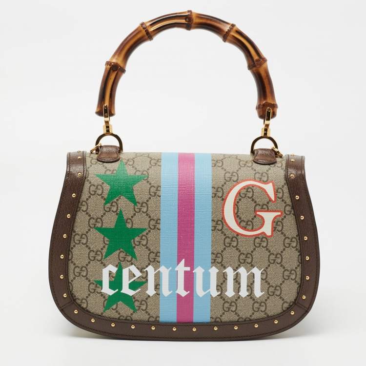Pre Owned Gucci Multicolor GG Supreme Canvas, Leather and Python Medium Bamboo 1947 Top Handle Bag