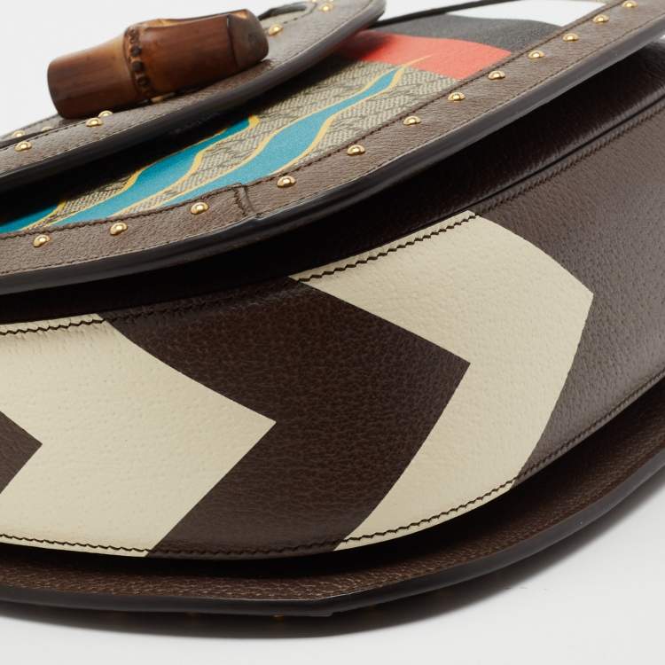 Pre Owned Gucci Multicolor GG Supreme Canvas, Leather and Python Medium Bamboo 1947 Top Handle Bag