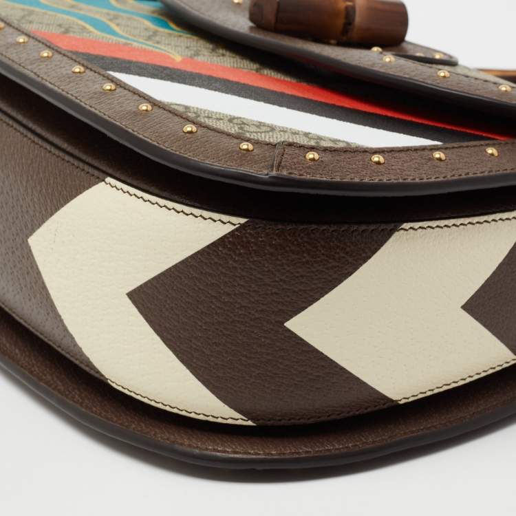 Pre Owned Gucci Multicolor GG Supreme Canvas, Leather and Python Medium Bamboo 1947 Top Handle Bag