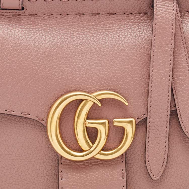 Pre Owned Gucci Pink Leather Small GG Marmont Top Handle Bag
