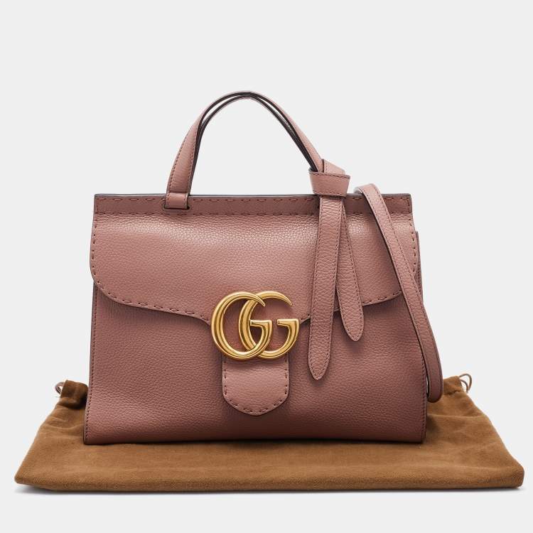 Pre Owned Gucci Pink Leather Small GG Marmont Top Handle Bag