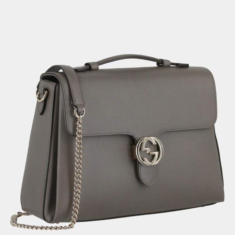 Gucci Grey Leather Dollar Interlocking G Shoulder Bag Gucci